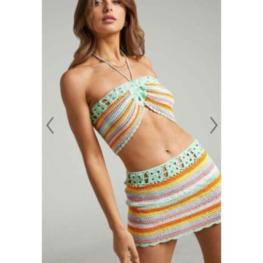 SHOWPO CHERELLE CROCHET TWO PIECE SET IN GREEN MULTI